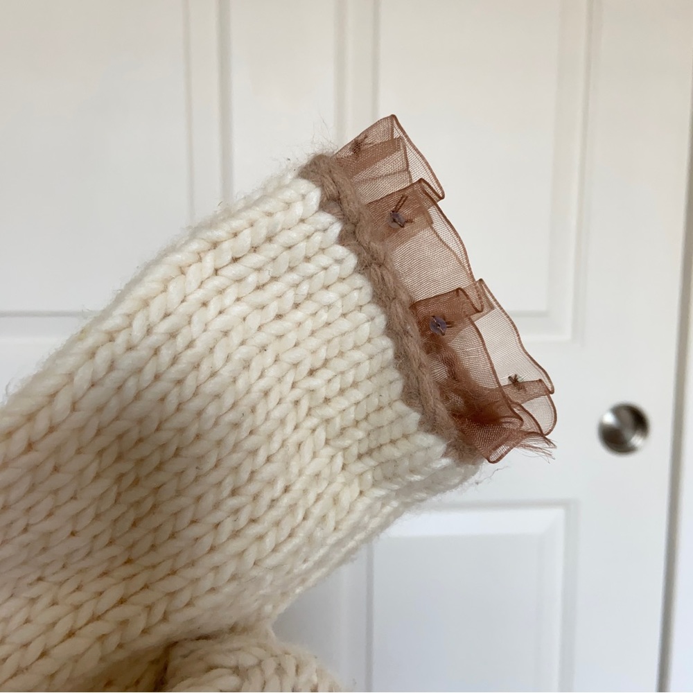 Cream Cardigan with Brown Ruffle - Picture 6 of 12